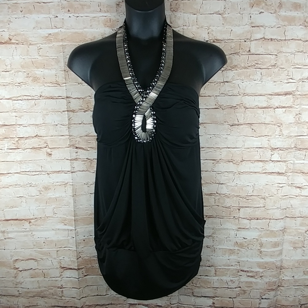 Perseption black halter w/ large bugle beads sizeL